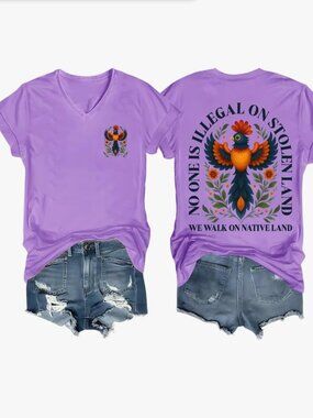 Womens Plus 3XL No One Is Illegal Short Sleeve V Neck T Shirt Top Unbranded